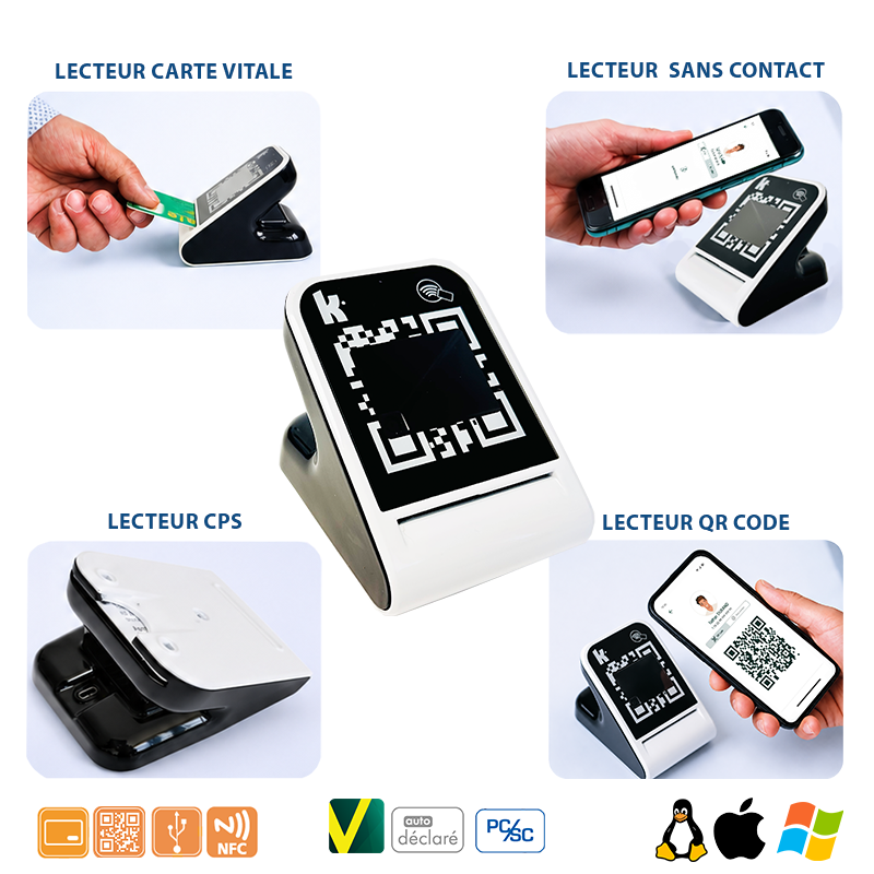 Lecteur Kap-4CV - carte vitale, CPS, NFC, QR Code